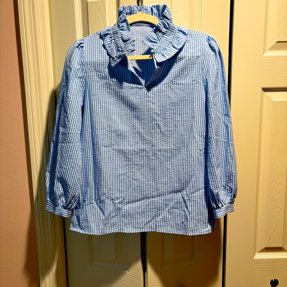 Ruffle Collar, Stripe Top